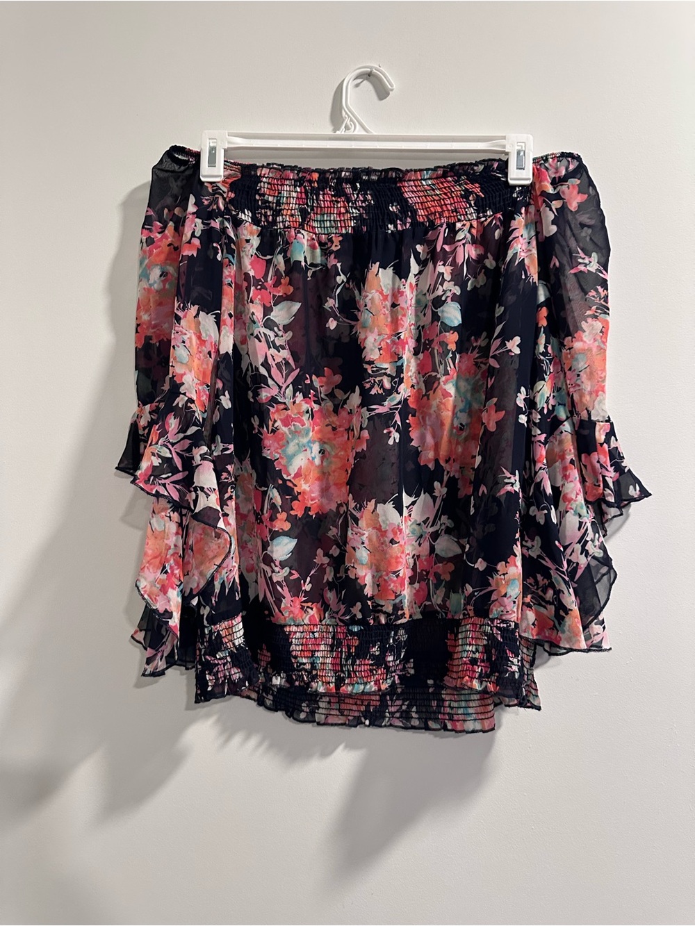 PerSeption Concept Black Floral Off-Shoulder Mini Skirt